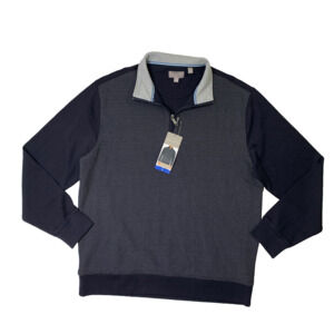 Ted Baker Sweater Mens L Large Blue Navy 1/4 Zip Textured Cotton Blend Pullover